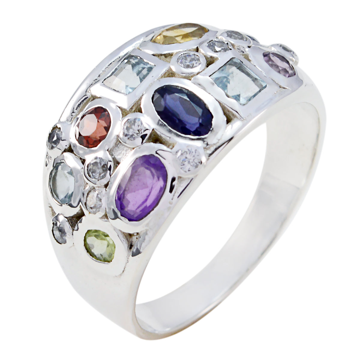 Multi Stone multiple Moroccan 925 Silver multicolor Gems Mid weight Contemporary Ring Jewelry メイン画像