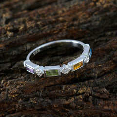 Multi Stone quarter American 925 Silver multicolor Gemstones Dainty Trendy Band Jewelry