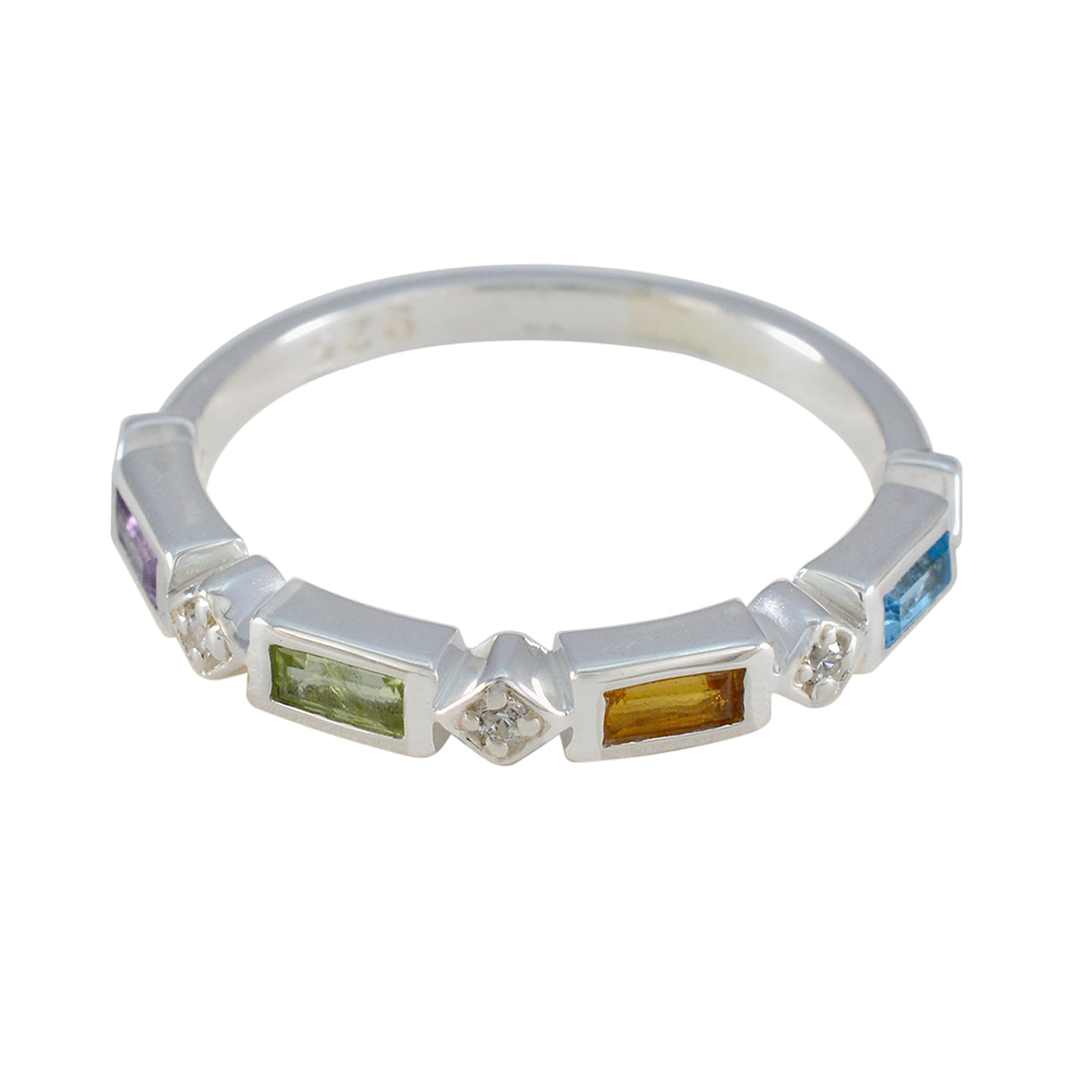 Multi Stone quarter American 925 Silver multicolor Gemstones Dainty Trendy Band Jewelry Imagen principal del producto