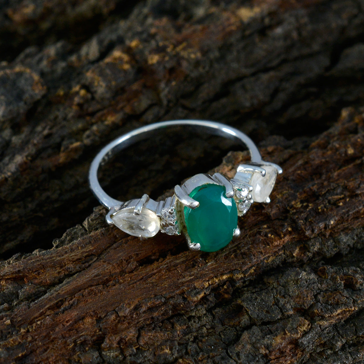 Multi Stone Trilogy American 925 Sterling Silver multicolor Gems Delicate Trendy Ring Jewelry