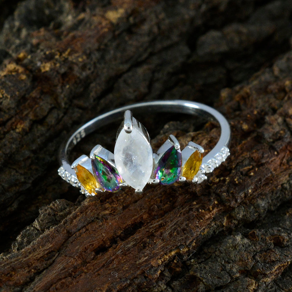 Multi Stone Penta Turkish 925 Silver multicolor Gemstones Elegant  crown Ring Jewelry