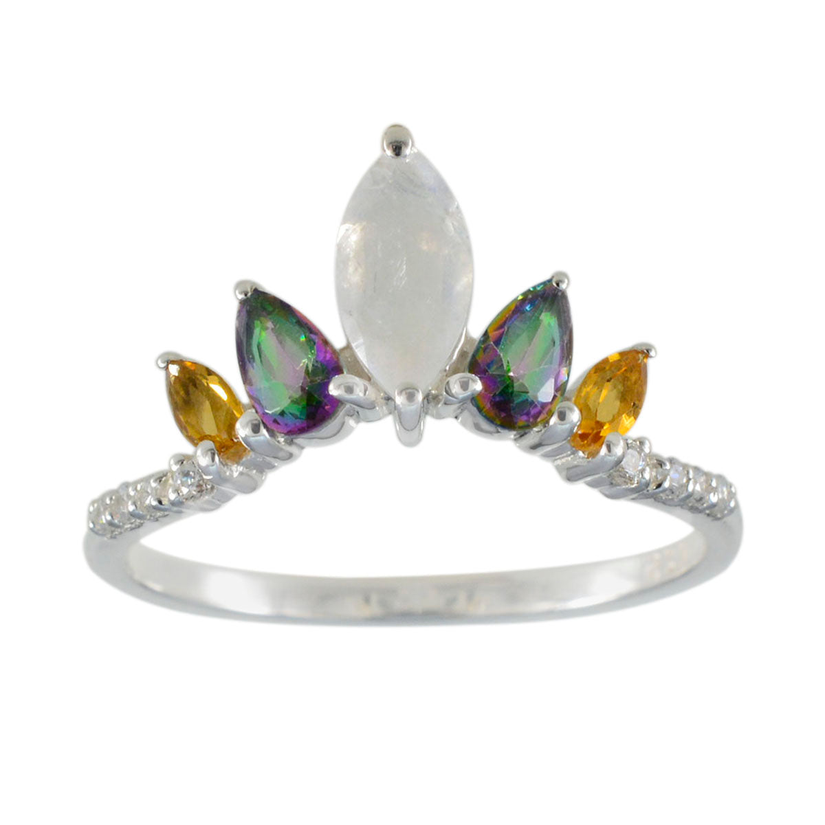 Multi Stone Penta Turkish 925 Silver multicolor Gemstones Elegant  crown Ring Jewelry メイン画像