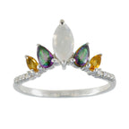 Multi Stone Penta Turkish 925 Silver multicolor Gemstones Elegant  crown Ring Jewelry