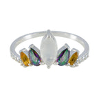 Multi Stone Penta Turkish 925 Silver multicolor Gemstones Elegant  crown Ring Jewelry