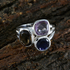 Multi Stone Trilogy Moroccan Sterling Silver multicolor Gems Eye catching Cocktail Ring Jewelry