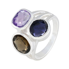 Multi Stone Trilogy Moroccan Sterling Silver multicolor Gems Eye catching Cocktail Ring Jewelry