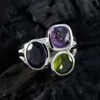 Multi Stone Trilogy Egyptian 925 Silver multicolor Gemstone Eye catching Cocktail Ring Jewellery
