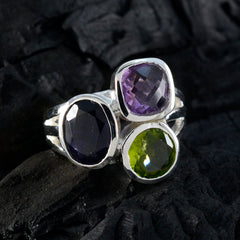 Multi Stone Trilogy Egyptian 925 Silver multicolor Gemstone Eye catching Cocktail Ring Jewellery