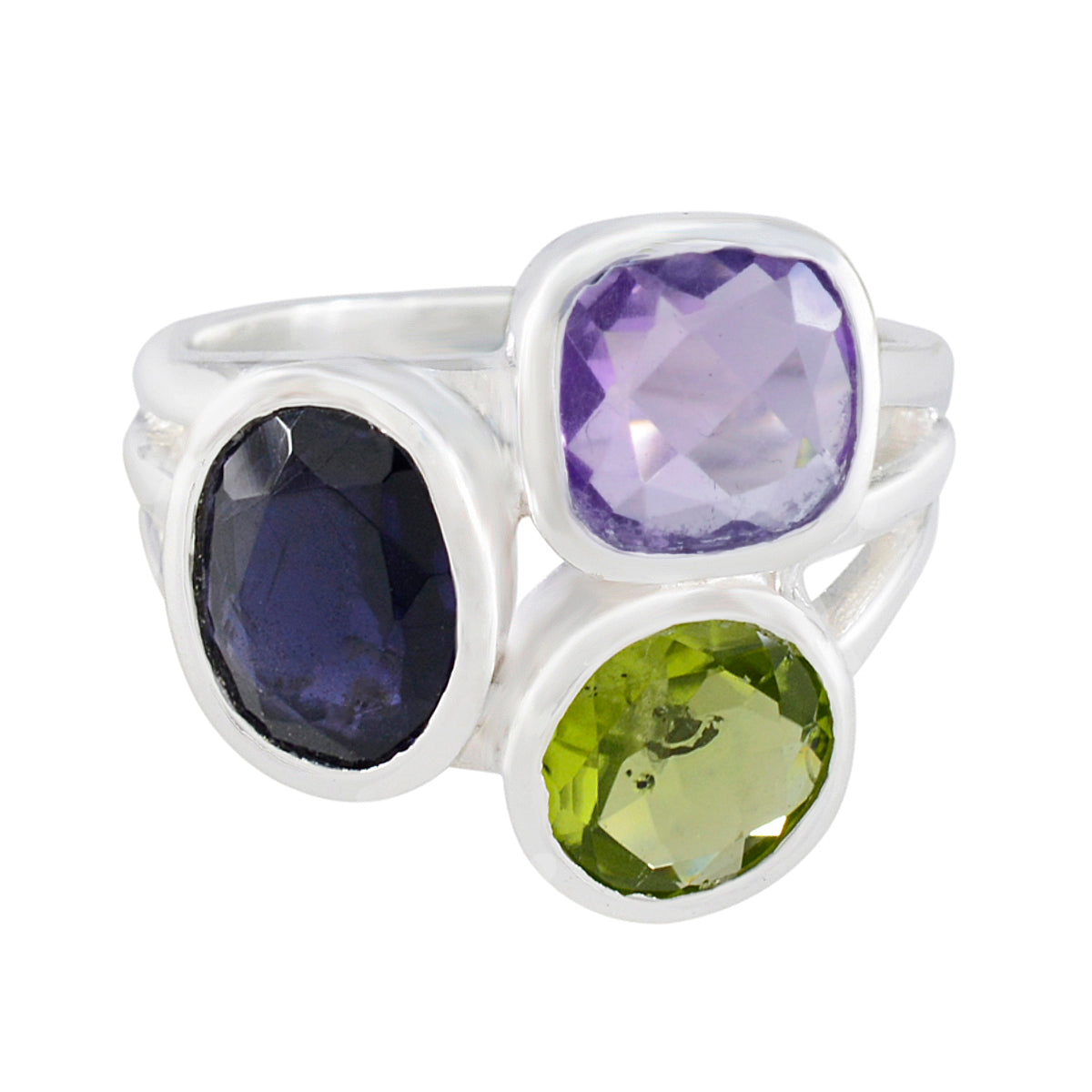 Multi Stone Trilogy Egyptian 925 Silver multicolor Gemstone Eye catching Cocktail Ring Jewellery