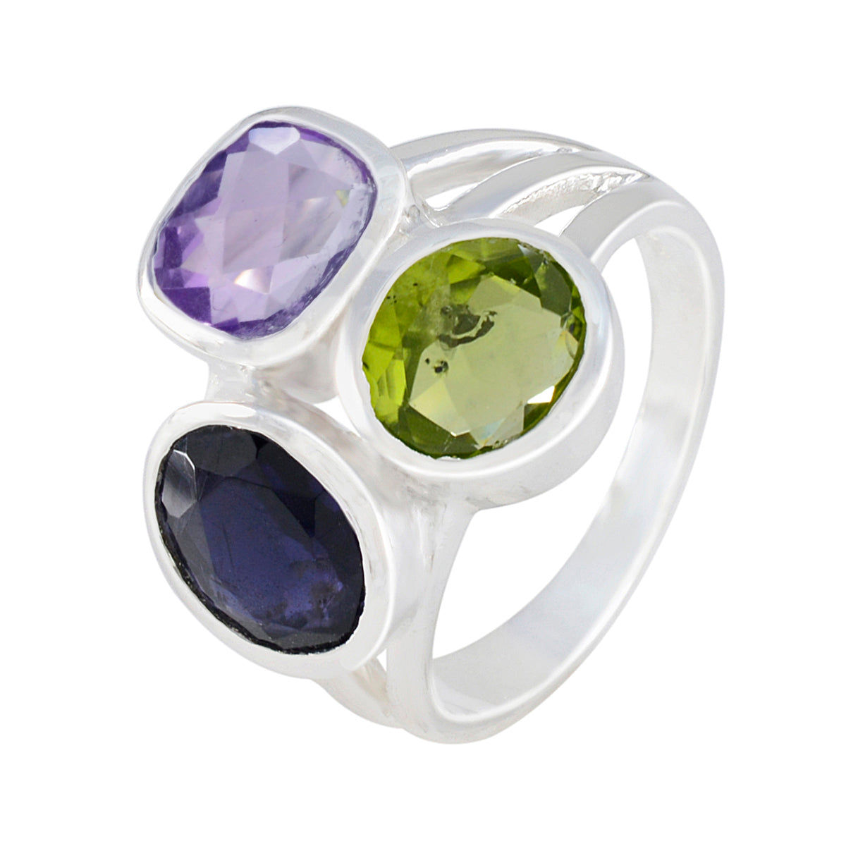 Multi Stone Trilogy Egyptian 925 Silver multicolor Gemstone Eye catching Cocktail Ring Jewellery