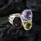 Multi Stone Trilogy German 925 Sterling Silver multicolor Gems Eye catching Cocktail Ring Jewellery