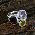 Multi Stone Trilogy German 925 Sterling Silver multicolor Gems Eye catching Cocktail Ring Jewellery