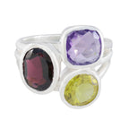 Multi Stone Trilogy German 925 Sterling Silver multicolor Gems Eye catching Cocktail Ring Jewellery