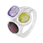 Multi Stone Trilogy German 925 Sterling Silver multicolor Gems Eye catching Cocktail Ring Jewellery