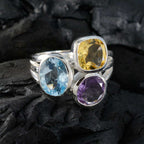 Multi Stone Trilogy Indian Silver multicolor Gemstone Eye catching Cocktail Ring Jewelry