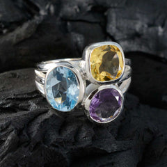 Multi Stone Trilogy Indian Silver multicolor Gemstone Eye catching Cocktail Ring Jewelry