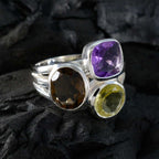 Multi Stone Trilogy African Sterling Silver multicolor Gemstones Eye catching Cocktail Ring Jewellery