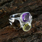 Multi Stone Trilogy African Sterling Silver multicolor Gemstones Eye catching Cocktail Ring Jewellery