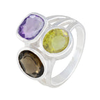 Multi Stone Trilogy African Sterling Silver multicolor Gemstones Eye catching Cocktail Ring Jewellery