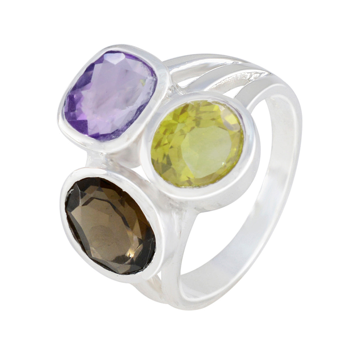 Multi Stone Trilogy African Sterling Silver multicolor Gemstones Eye catching Cocktail Ring Jewellery