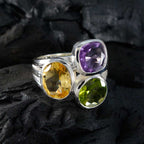 Multi Stone Trilogy Russian 925 Silver multicolor Gems Eye catching Cocktail Ring Jewelry