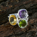 Multi Stone Trilogy Russian 925 Silver multicolor Gems Eye catching Cocktail Ring Jewelry