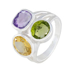 Multi Stone Trilogy Russian 925 Silver multicolor Gems Eye catching Cocktail Ring Jewelry