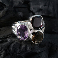 Multi Stone Trilogy Moroccan 92.5 Silver multicolor Gemstone Eye catching Cocktail Ring Jewellery