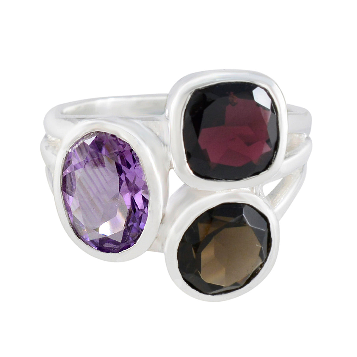 Multi Stone Trilogy Moroccan 92.5 Silver multicolor Gemstone Eye catching Cocktail Ring Jewellery