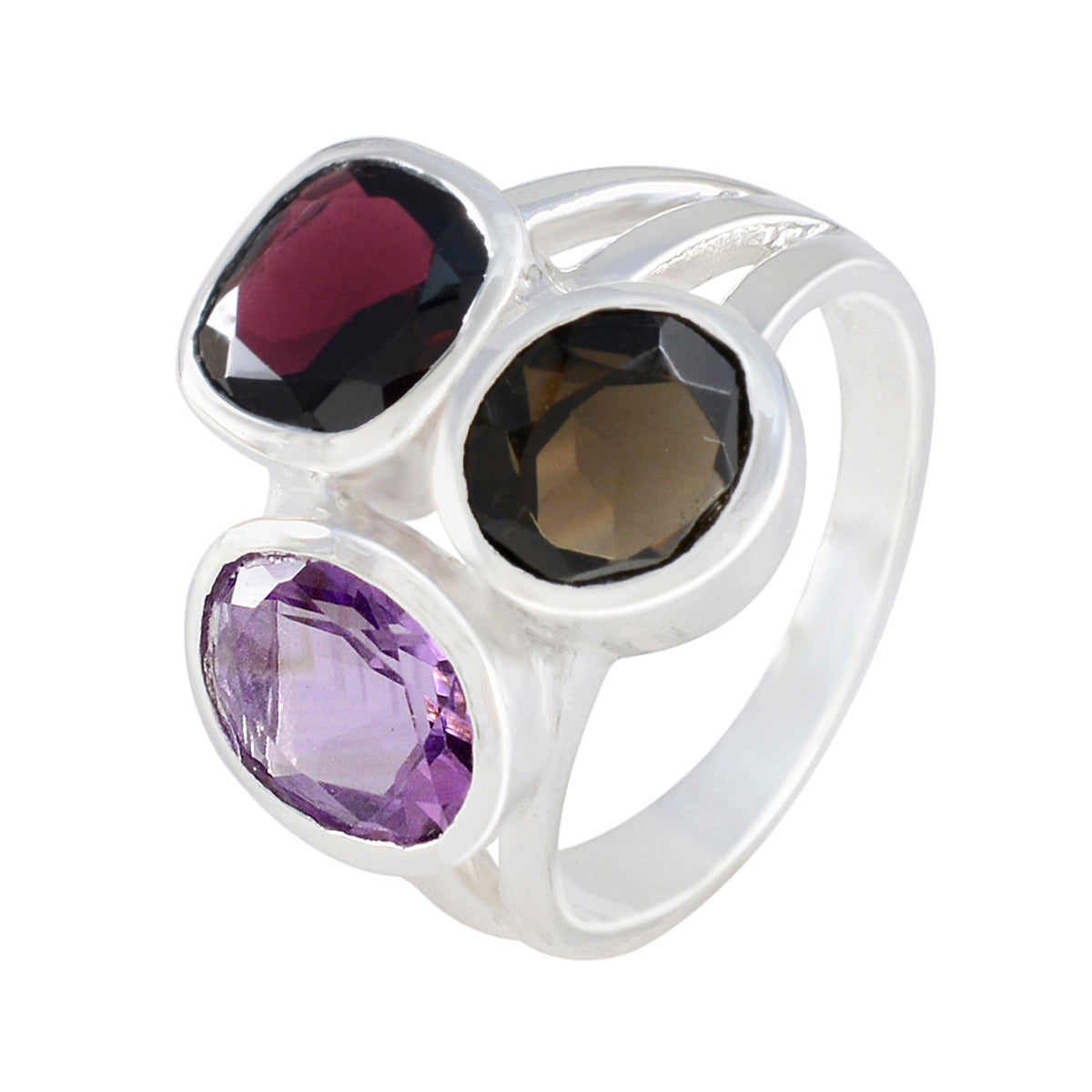 Multi Stone Trilogy Moroccan 92.5 Silver multicolor Gemstone Eye catching Cocktail Ring Jewellery