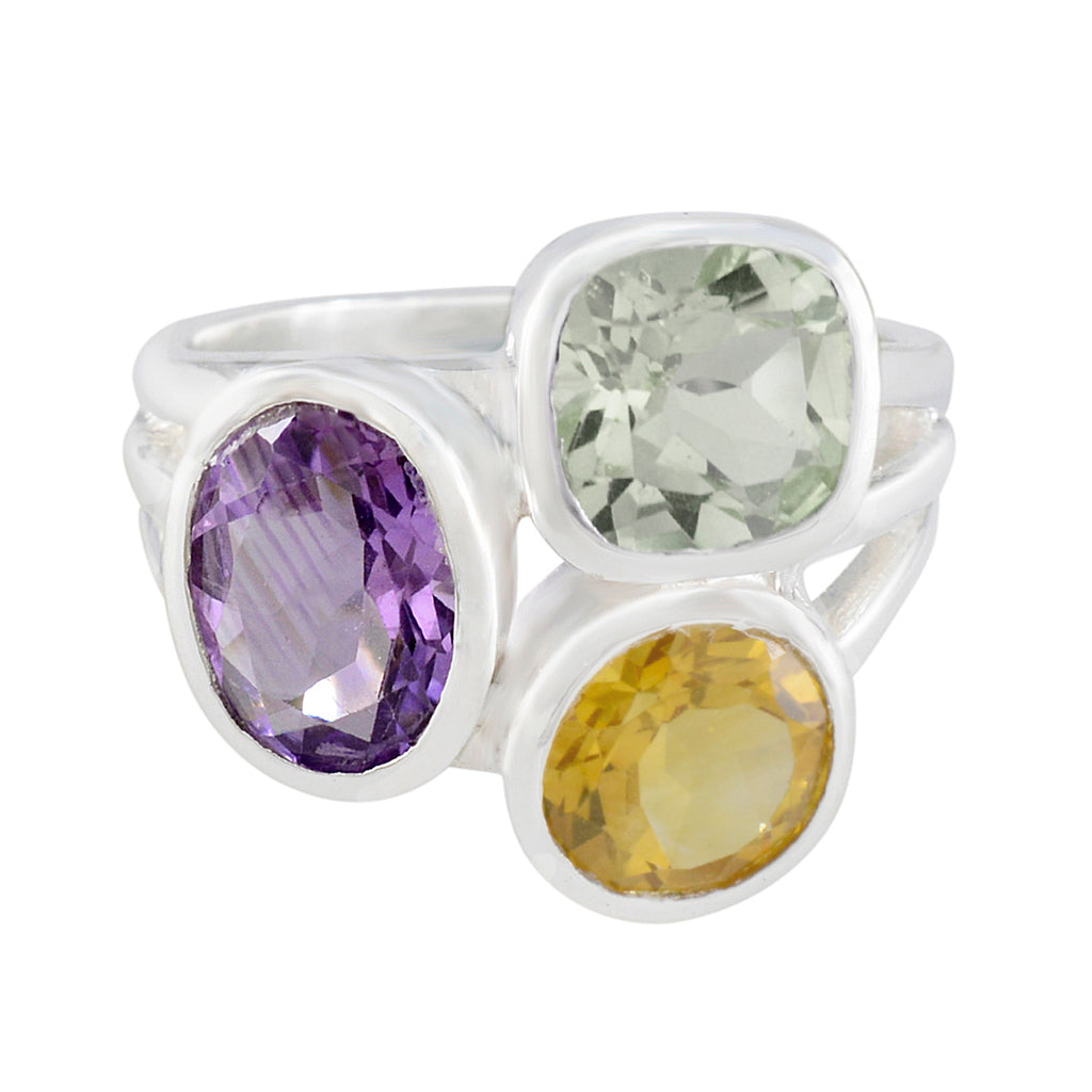 Multi Stone Trilogy Egyptian 925 Sterling Silver multicolor Gemstones Eye catching Cocktail Ring Jewelry