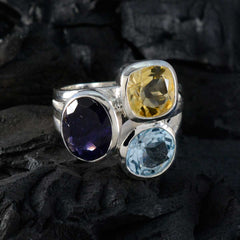 Multi Stone Trilogy French Silver multicolor Gems Eye catching Cocktail Ring Jewellery