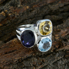 Multi Stone Trilogy French Silver multicolor Gems Eye catching Cocktail Ring Jewellery