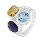 Multi Stone Trilogy French Silver multicolor Gems Eye catching Cocktail Ring Jewellery