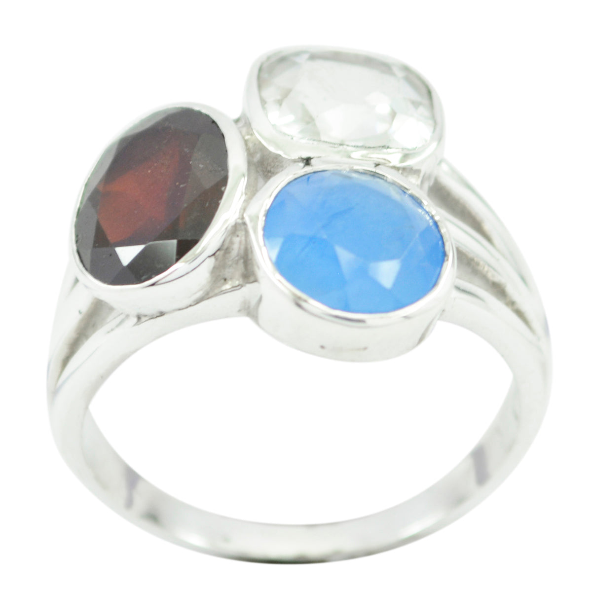 Multi Stone Trilogy Egyptian Silver multicolor Gems Mid weight Cocktail Ring Jewellery Huvudsaklig produktbild