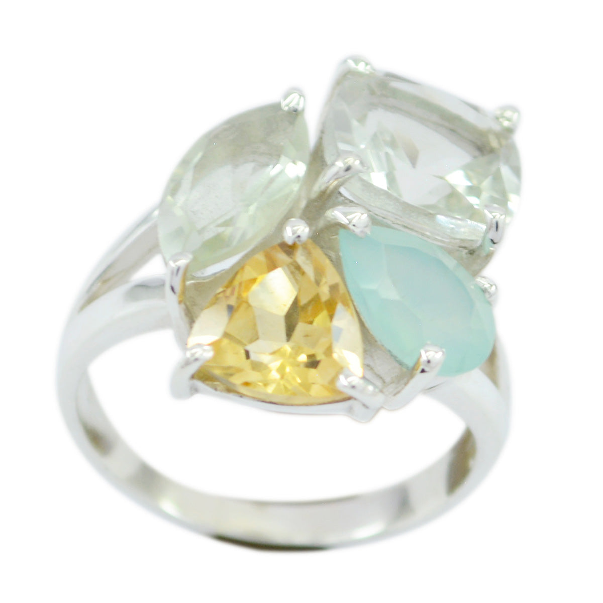 Multi Stone quarter Indian 925 Sterling Silver multicolor Gems Versatile Cocktail Ring Jewelry Hoofdafbeelding