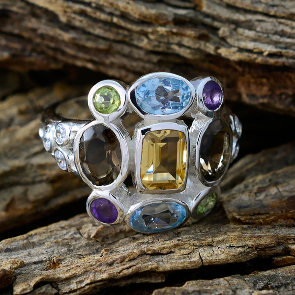 Multi Stone Navratna Indian 925 Sterling Silver multicolor Gemstone Classic Cocktail Ring Jewellery
