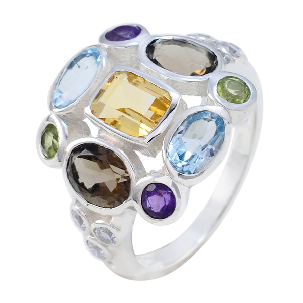 Multi Stone Navratna Indian 925 Sterling Silver multicolor Gemstone Classic Cocktail Ring Jewellery