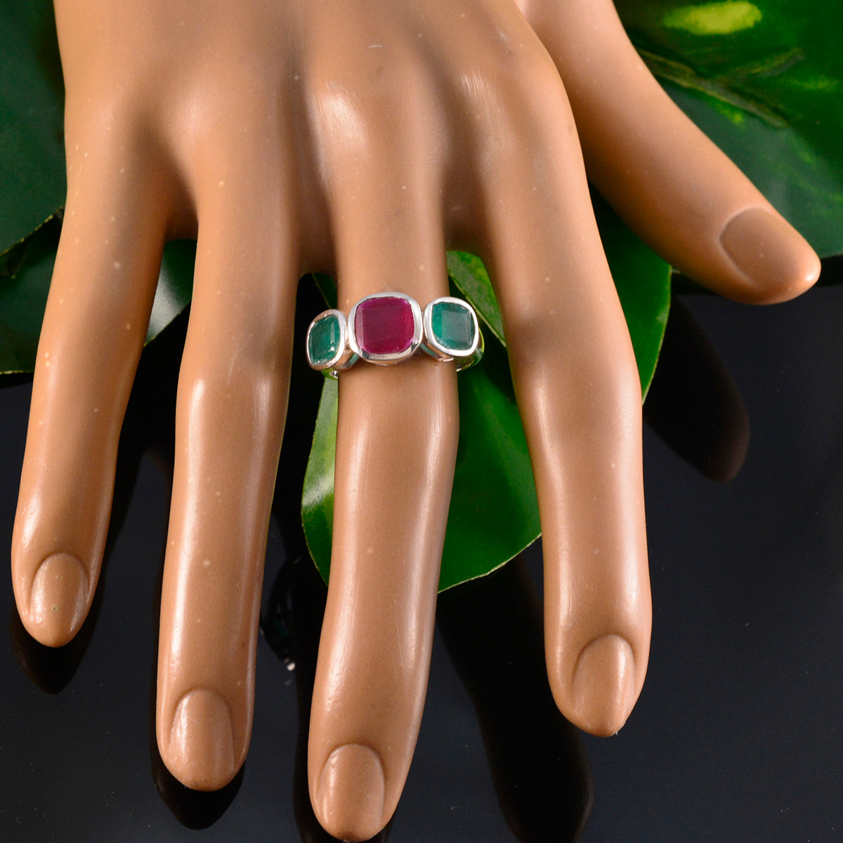 Multi Stone Trilogy German Sterling Silver multicolor Gemstone Slim Romantic Ring Jewelry