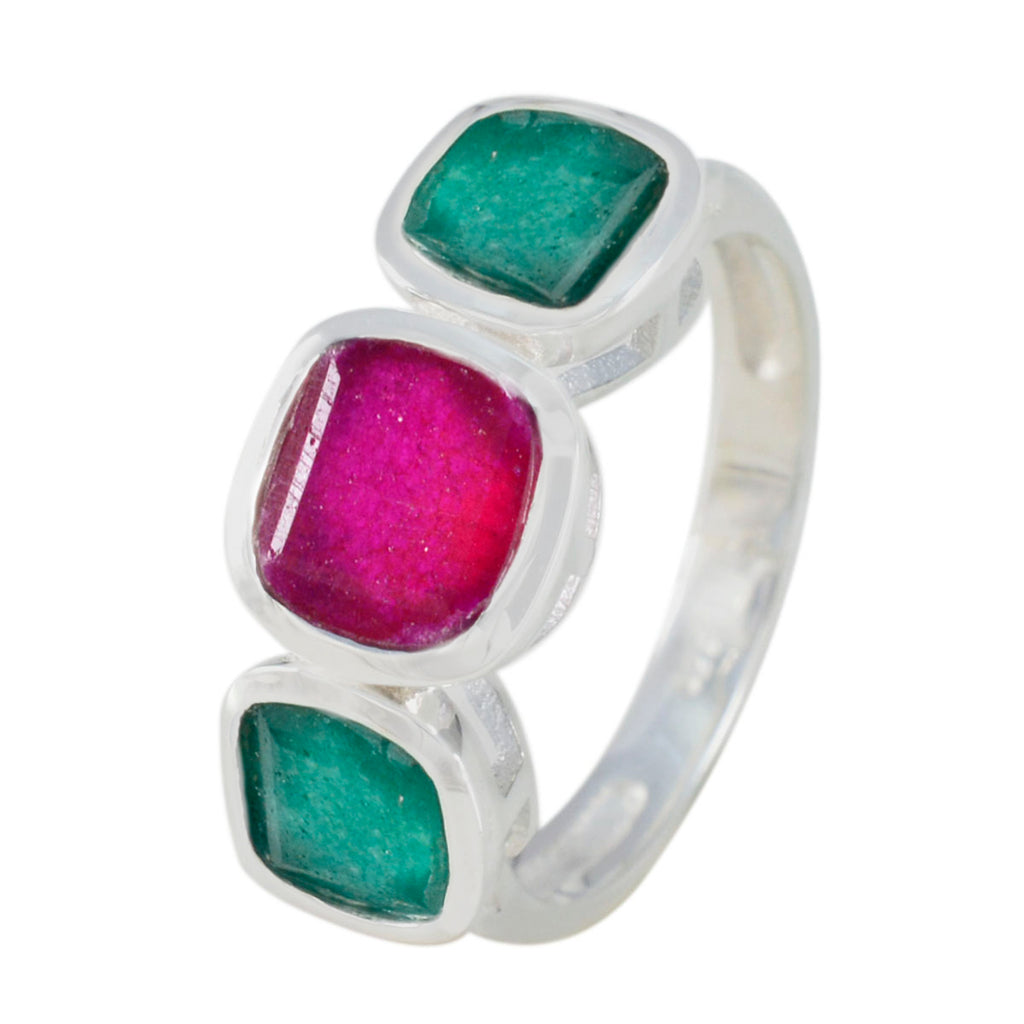 Multi Stone Trilogy German Sterling Silver multicolor Gemstone Slim Romantic Ring Jewelry