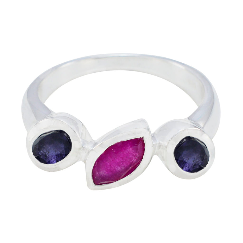 Multi Stone Trilogy Russian Silver multicolor Gemstone Minimal Boho Ring Jewelry
