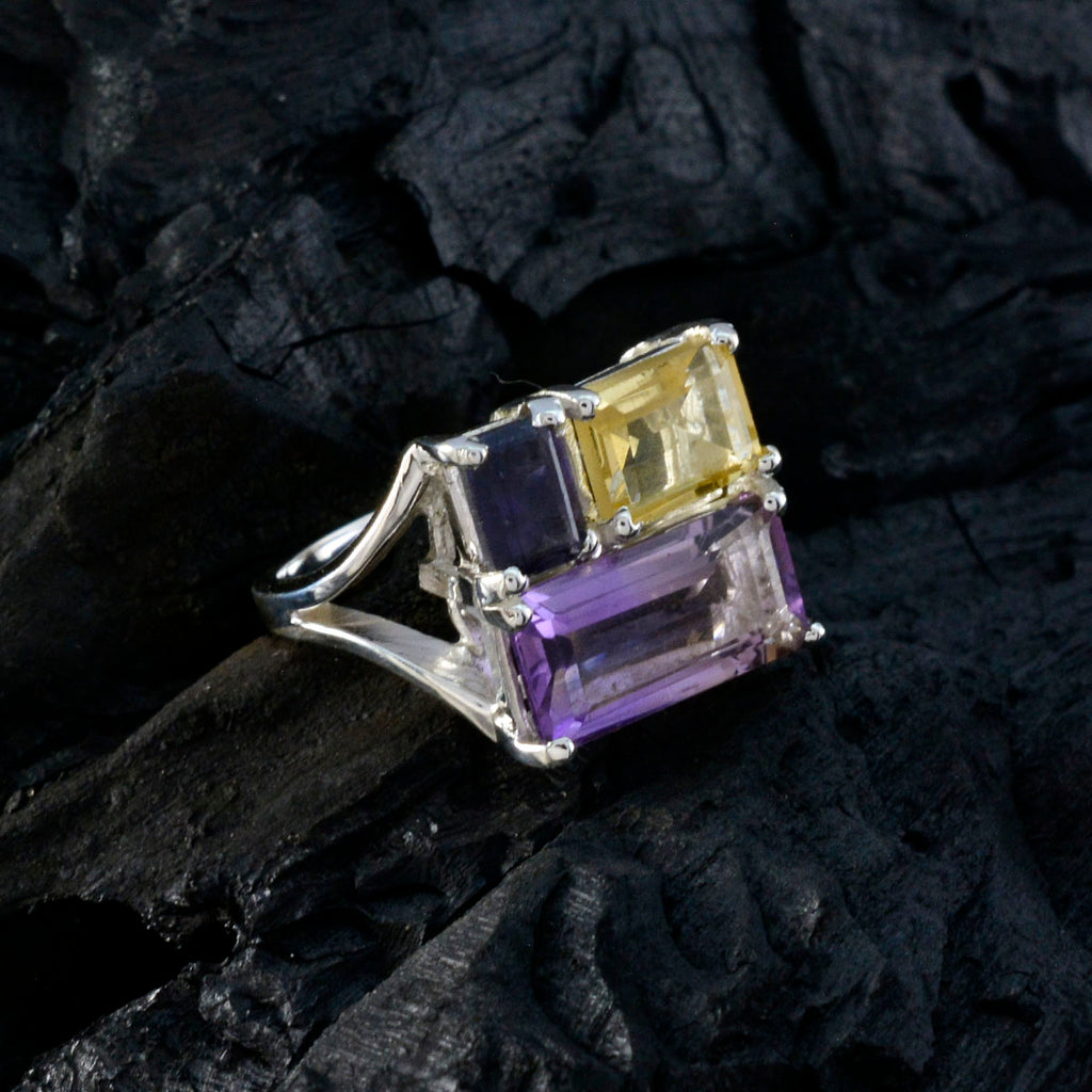 Multi Stone Trilogy Indian 925 Silver multicolor Gemstone Classic Trendy Ring Jewelry