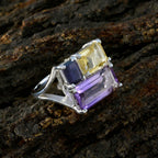 Multi Stone Trilogy Indian 925 Silver multicolor Gemstone Classic Trendy Ring Jewelry