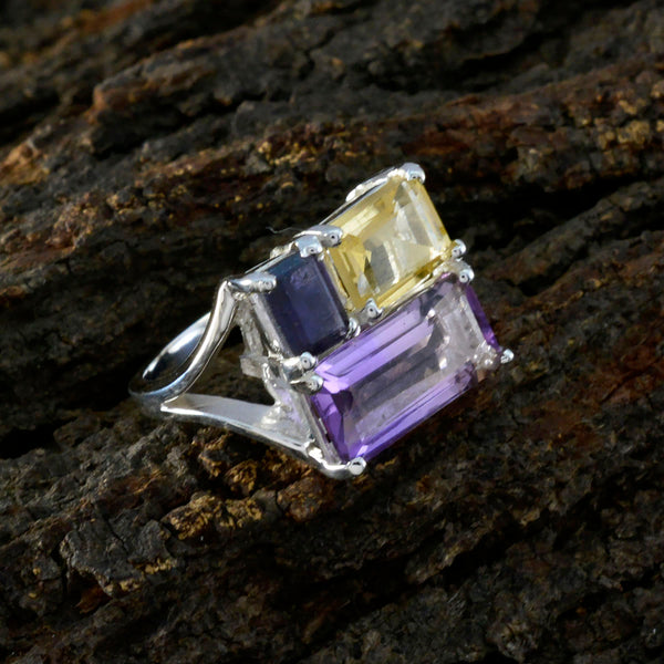 Multi Stone Trilogy Indian 925 Silver multicolor Gemstone Classic Trendy Ring Jewelry