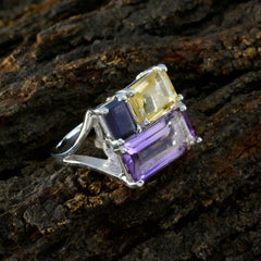 Multi Stone Trilogy Indian 925 Silver multicolor Gemstone Classic Trendy Ring Jewelry