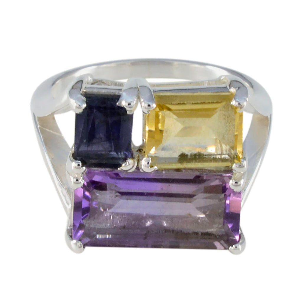 Multi Stone Trilogy Indian 925 Silver multicolor Gemstone Classic Trendy Ring Jewelry