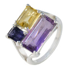 Multi Stone Trilogy Indian 925 Silver multicolor Gemstone Classic Trendy Ring Jewelry
