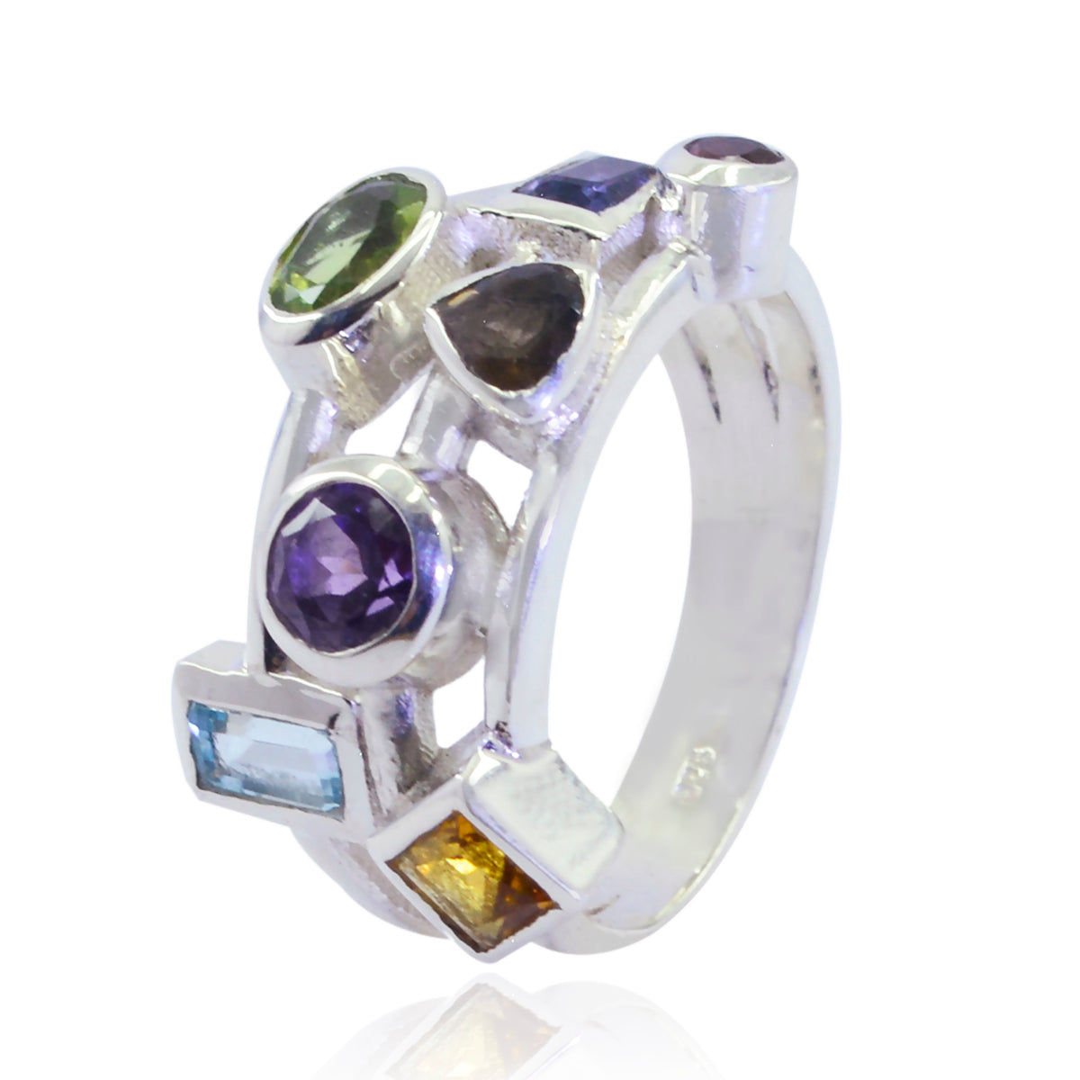 Multi Stone multiple German Sterling Silver multicolor Gemstone Versatile Cocktail Ring Jewellery Immagine principale del prodotto
