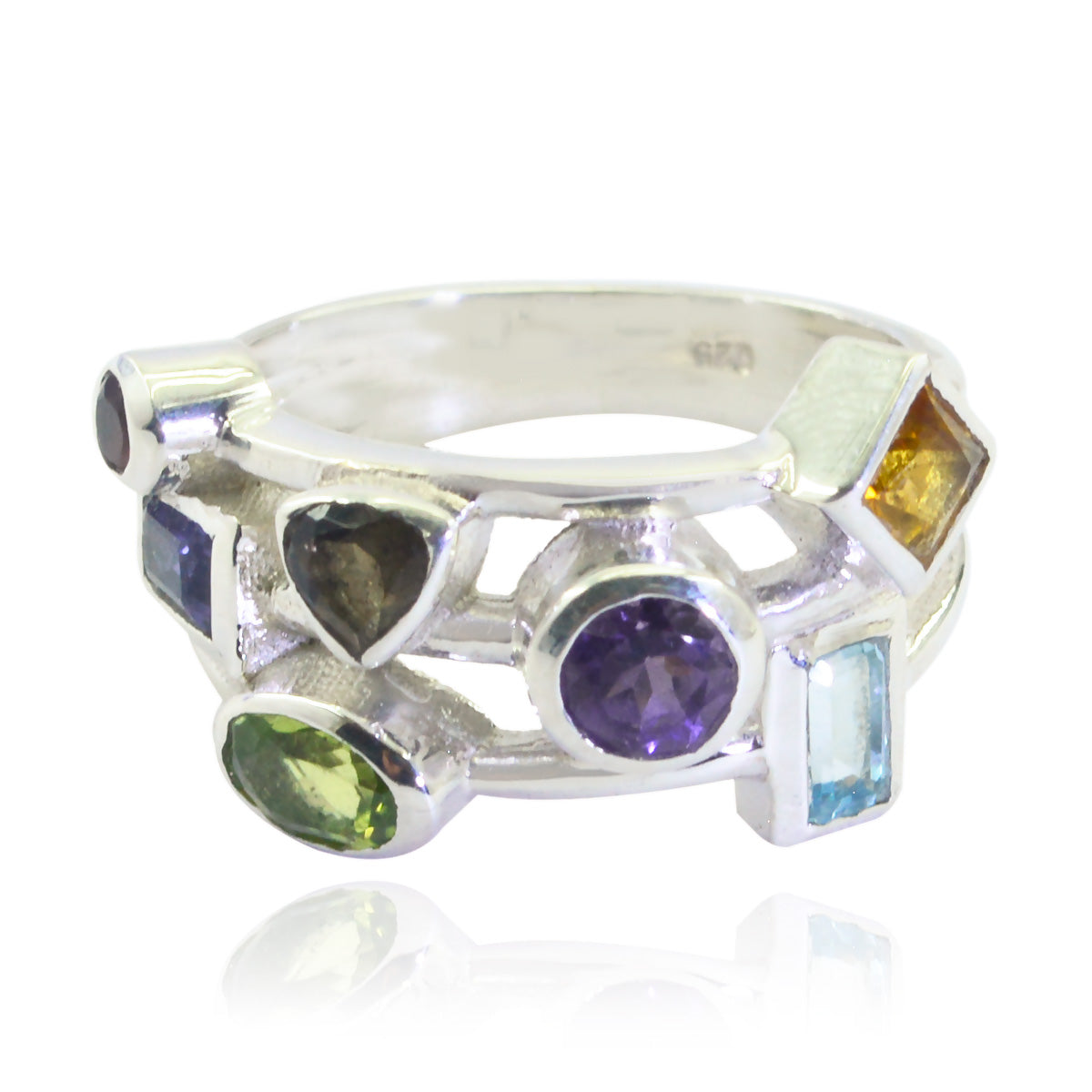 Anello da cocktail versatile con pietre preziose multicolor in argento sterling tedesco multistrato Immagine secondaria del prodotto