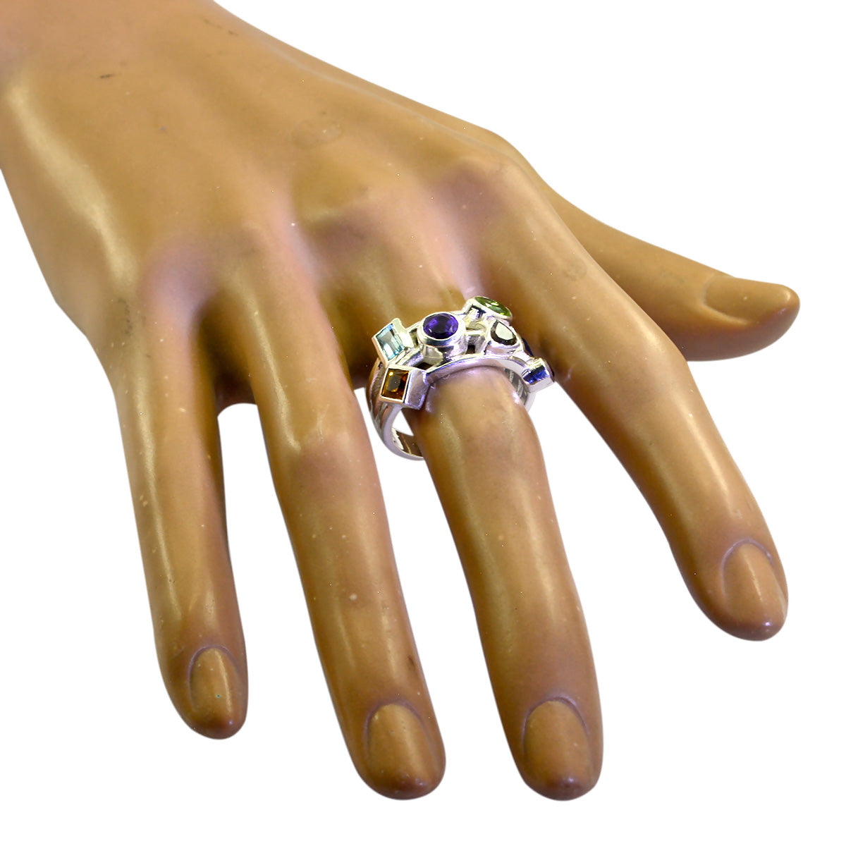 Multi Stone multiple German Sterling Silver multicolor Gemstone Versatile Cocktail Ring Jewellery